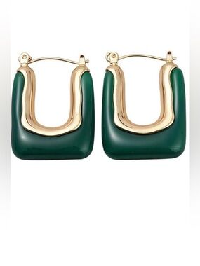 #108 Gold and Emerald Green Hoop Earrings